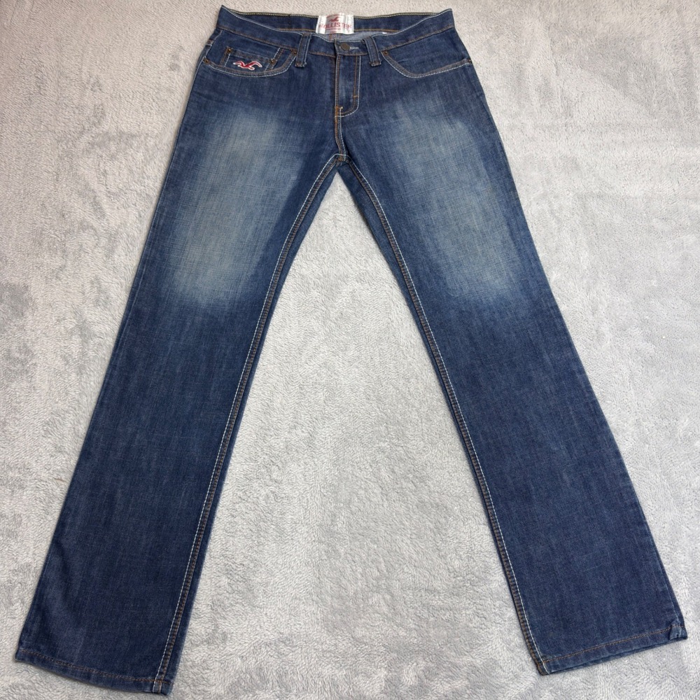 Hollister Jeans Men's 28x30 Blue Medium Wash Straight Leg Contrast Stitch Denim